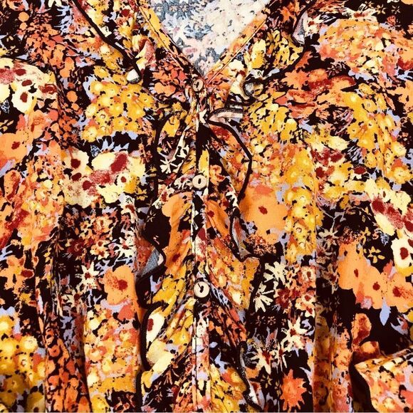 FREE PEOPLE Heat Wave Floral Long Sleeve Thong Bodysuit V-Neck Orange‎ Black New - Picture 8 of 14